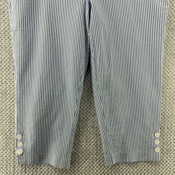 Talbots Pants Womens 14 White Blue Striped Textured Skimmer Mid Rise Capri New - Picture 4 of 15